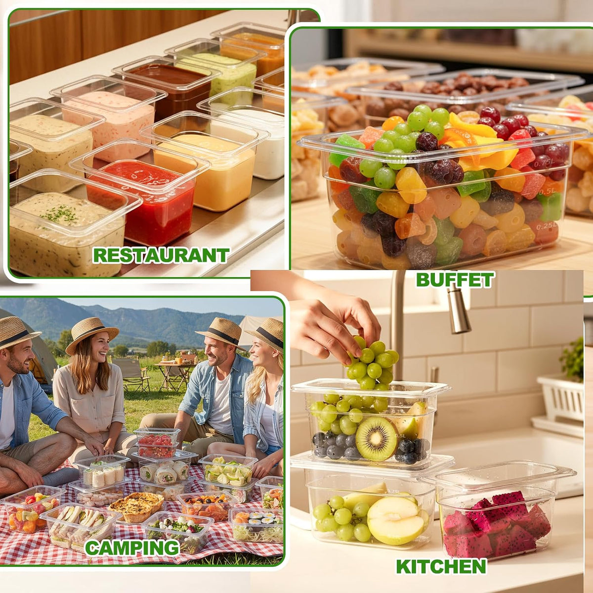 12-Pack 1/9 Size 4''Deep NSF Polycarbonate Food Pans with Lids