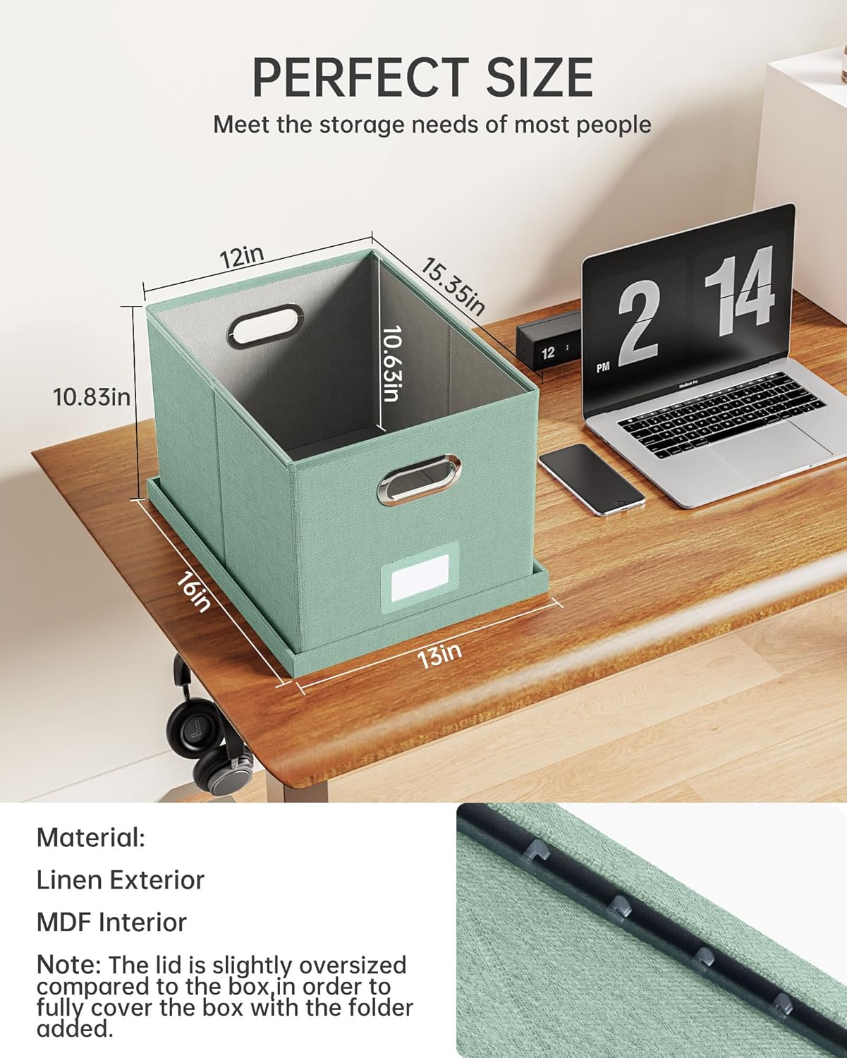 File Organizer, File Box, File Cabinet for Letter File Folder Storage, Portable Storage Bins with Lids for