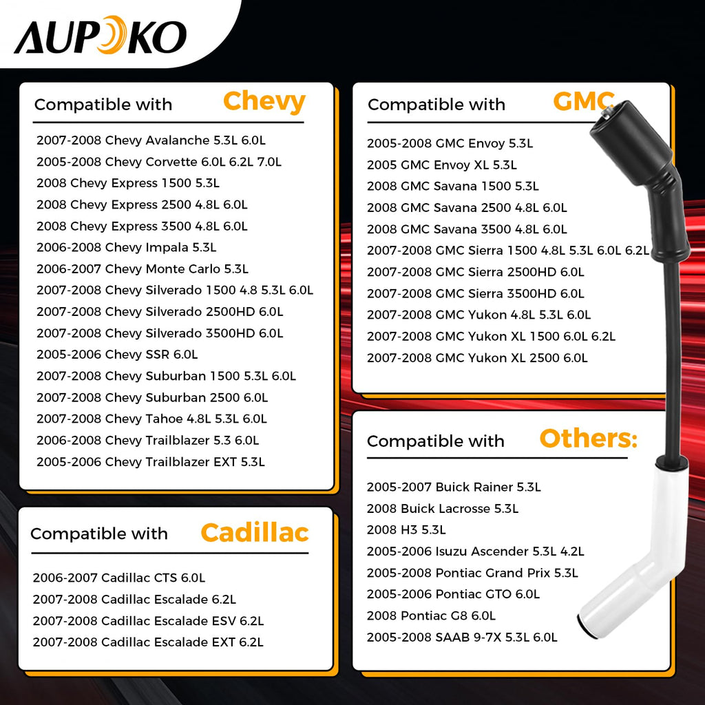 Aupoko 9070C Spark Plug Wire Extreme 9000 Ceramic Boot Ignition Wire Kit