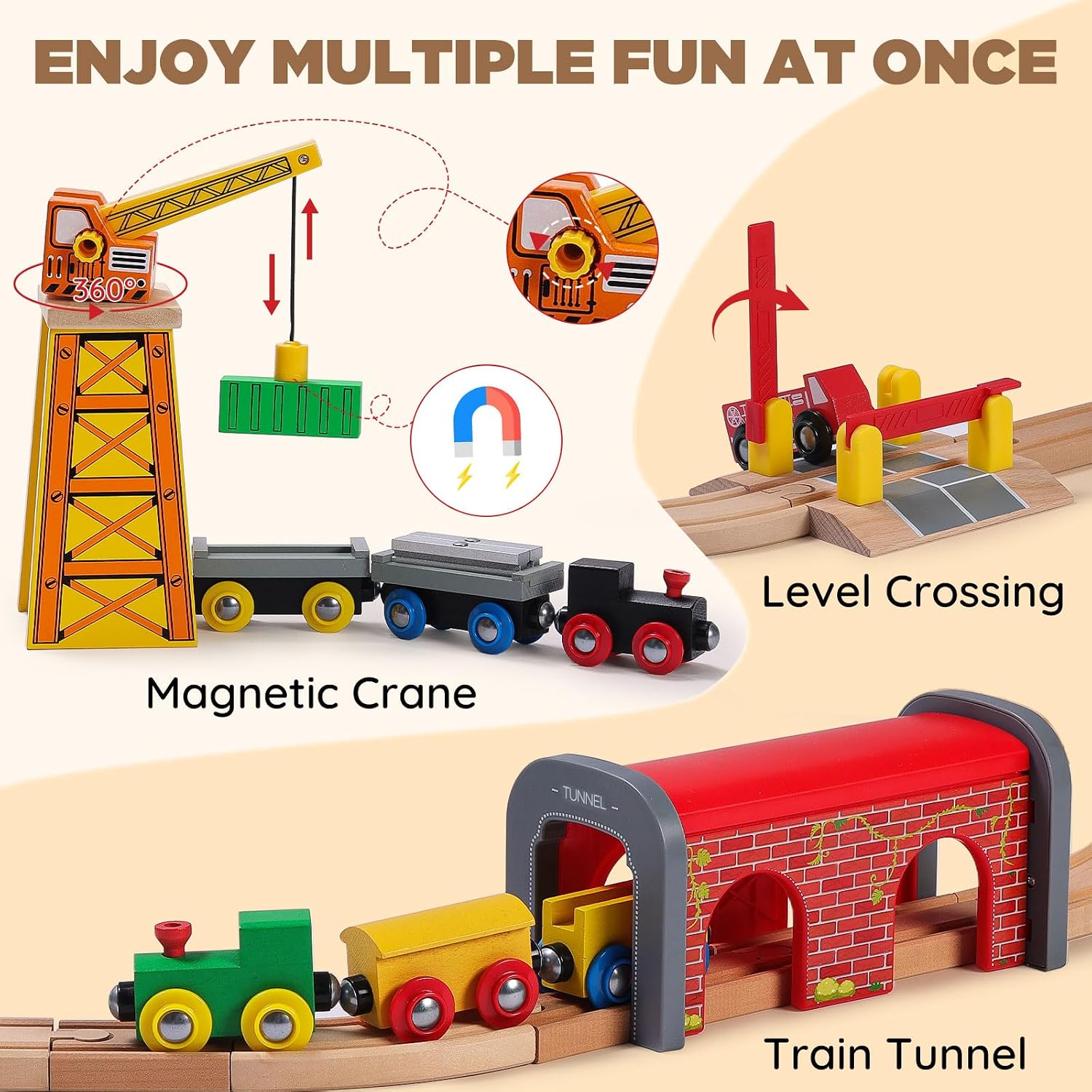 112-Piece Wooden Train Set for Toddler – Double-Sided Train Tracks, Compatible with Brio, Thomas, Melissa & Doug –