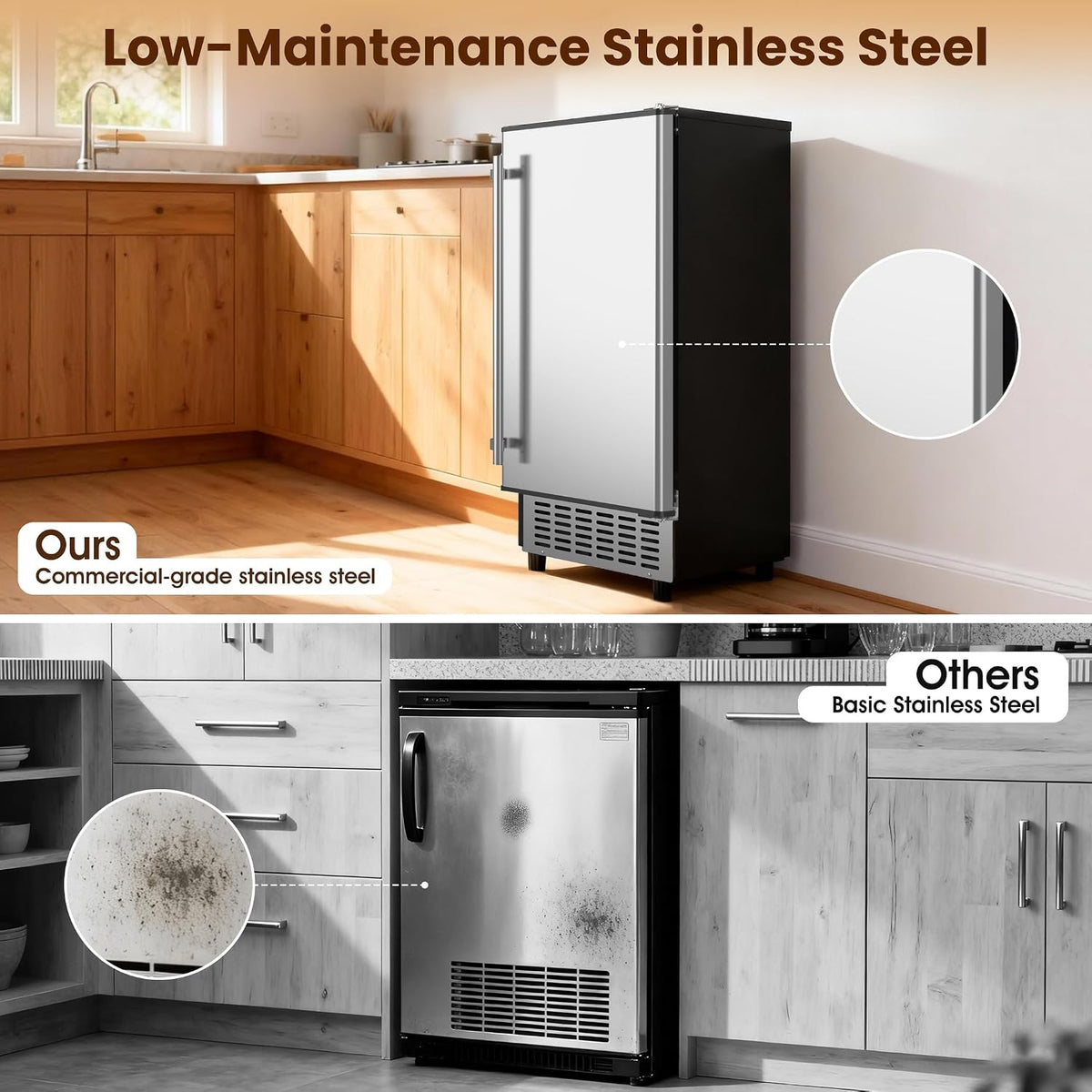 Ice Maker Under Counter 120lbs/day with 40lbs Storage, Outdoor Built-in Ice Maker Machine, Stainless Steel