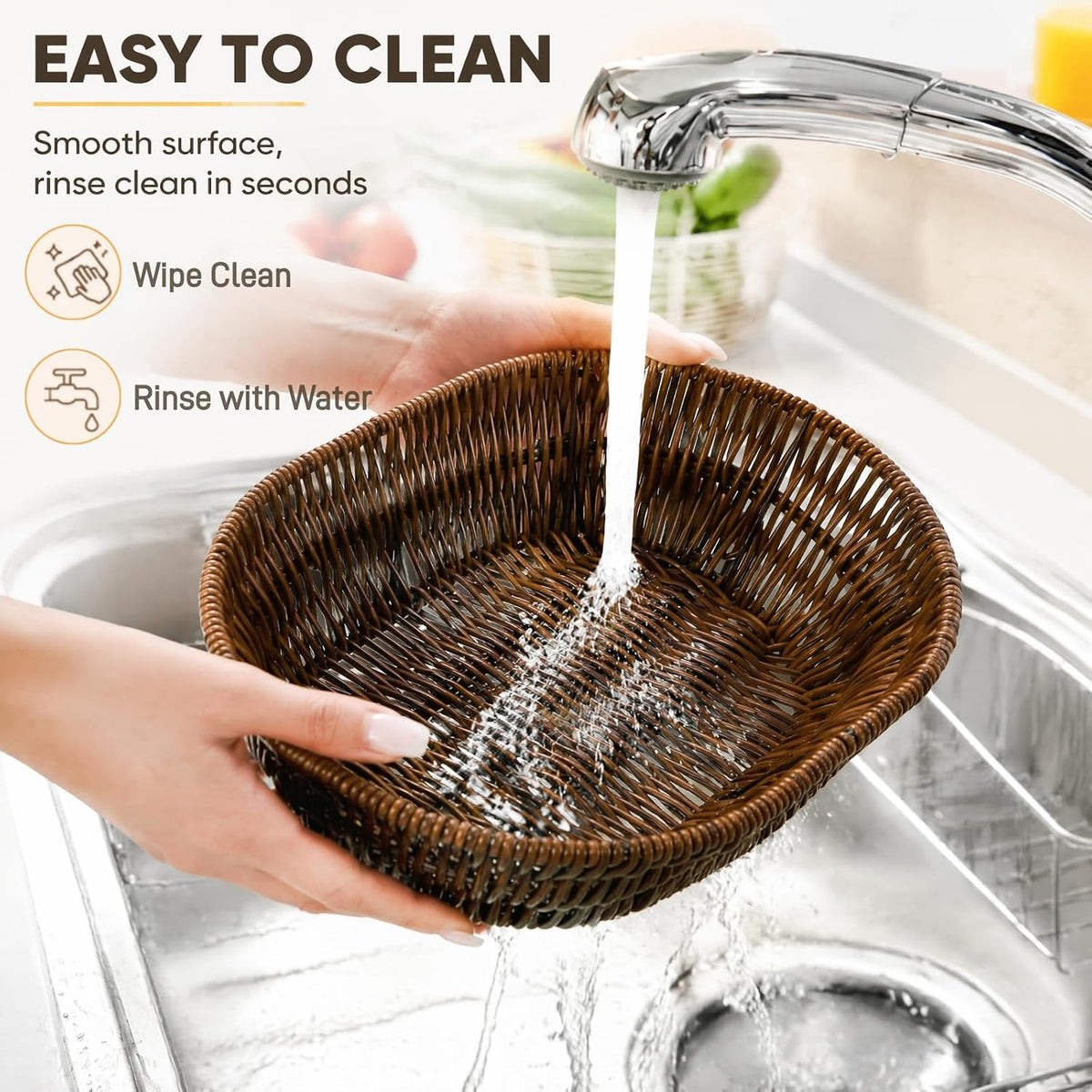 3 Pack Wicker Bread Basket, 11 Inch Food Serving Tray