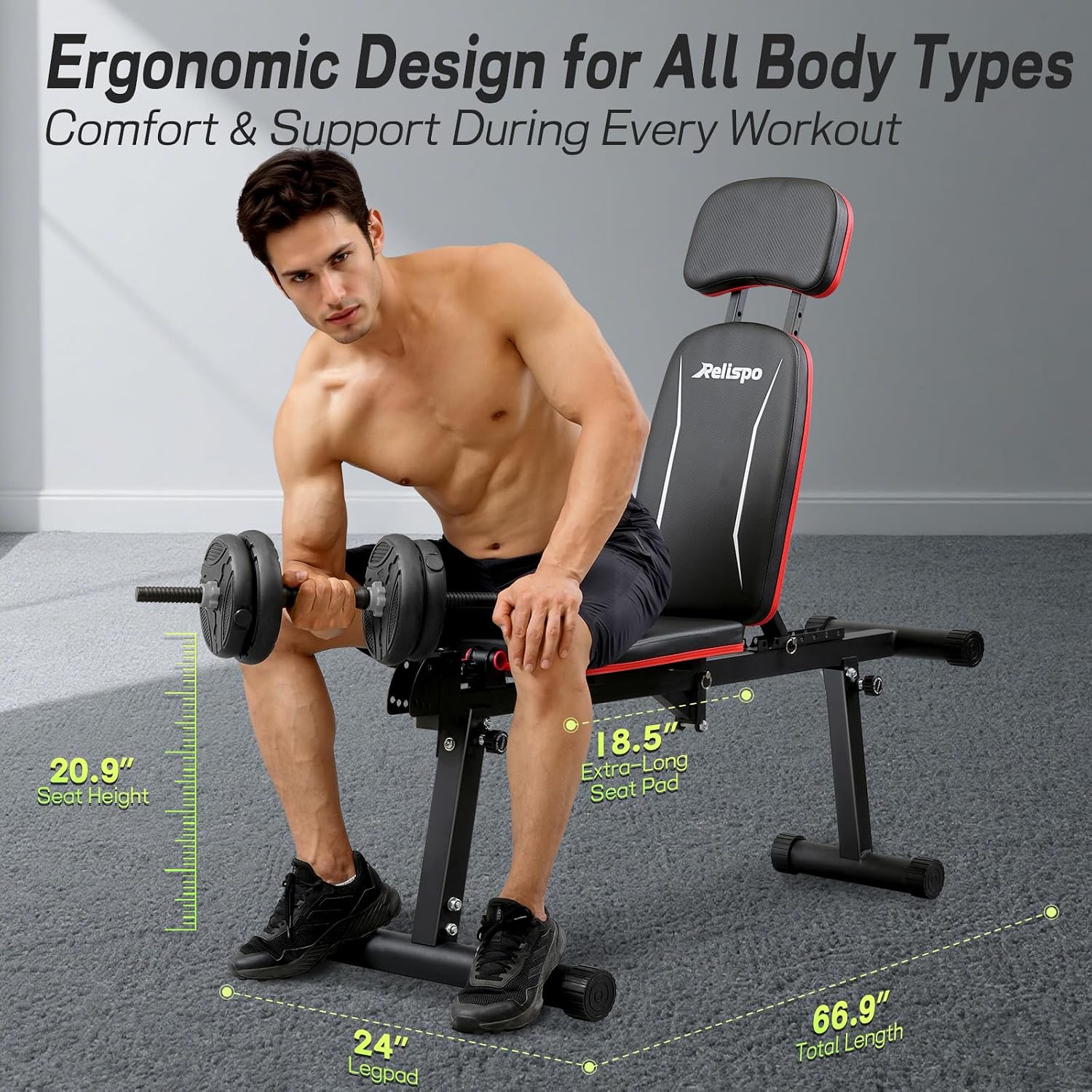 Adjustable Weight Bench with Leg Extension and Leg Curl, 1200 lbs | Foldable Workout Bench, Flat Incline Decline