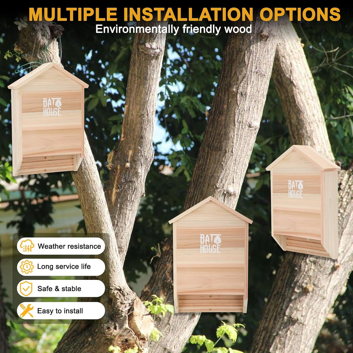 Bat Houses for Outdoors - 15" Big Bat Box 2 Chamber Cedar Wood Bat Houses for Outside & Tree - Perfectly Designed to