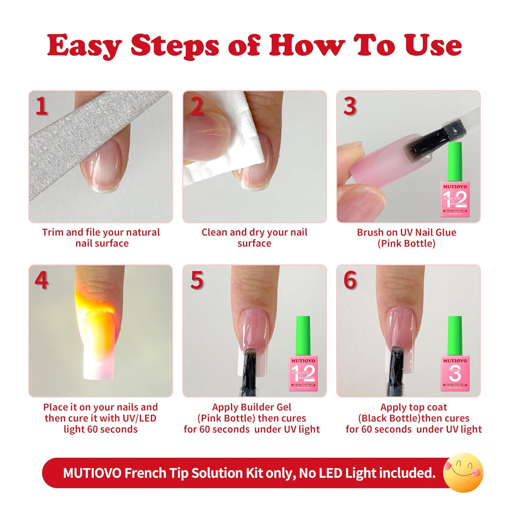 2 in 1 UV Nail Glue Builder Gel and Top Coat Kit, Super Strong Adhesive for Press on Acrylic Nails, No Wipe for