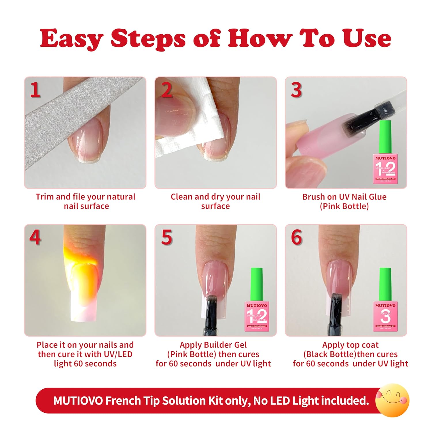 2 in 1 UV Nail Glue Builder Gel and Top Coat Kit, Super Strong Adhesive for Press on Acrylic Nails, No Wipe for