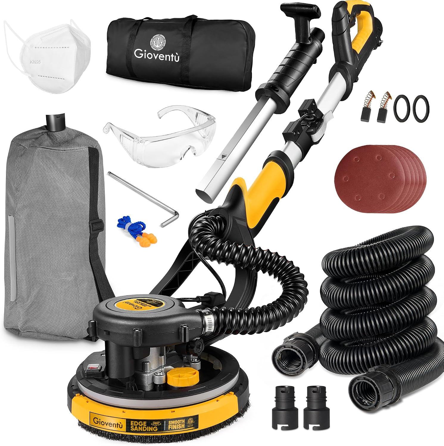 Electric Drywall Vacuum Sander, 750W&NSK Bearing, Dustless for Ceiling&Wall | 95.5% Dust Collection, Variable Speed