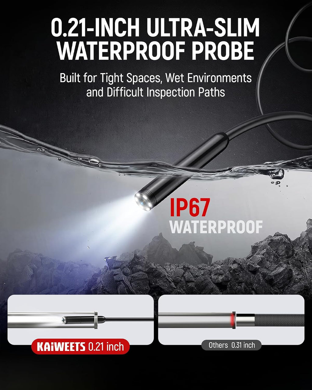 KAIWEETS 2-in-1 Thermal Imaging Camera, Borescope, 192×192 IR, 0.21in Probe