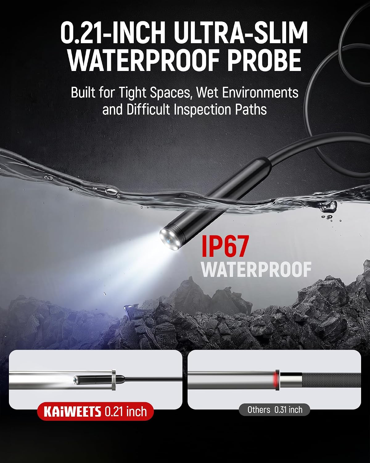 KAIWEETS 2-in-1 Thermal Imaging Camera, Borescope, 192×192 IR, 0.21in Probe