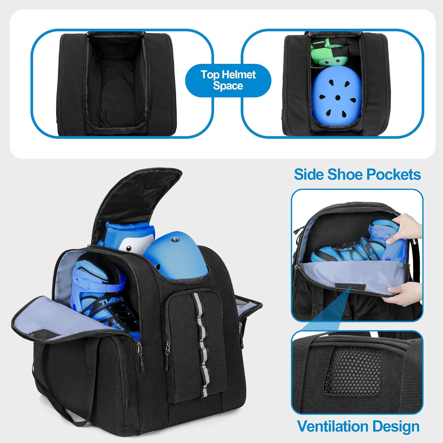 Inline Skate Bag Backpack Ice Hockey Roller Skate Bag for Men Women | Ice Skating Backpack for Shoes Up to US Mens 13