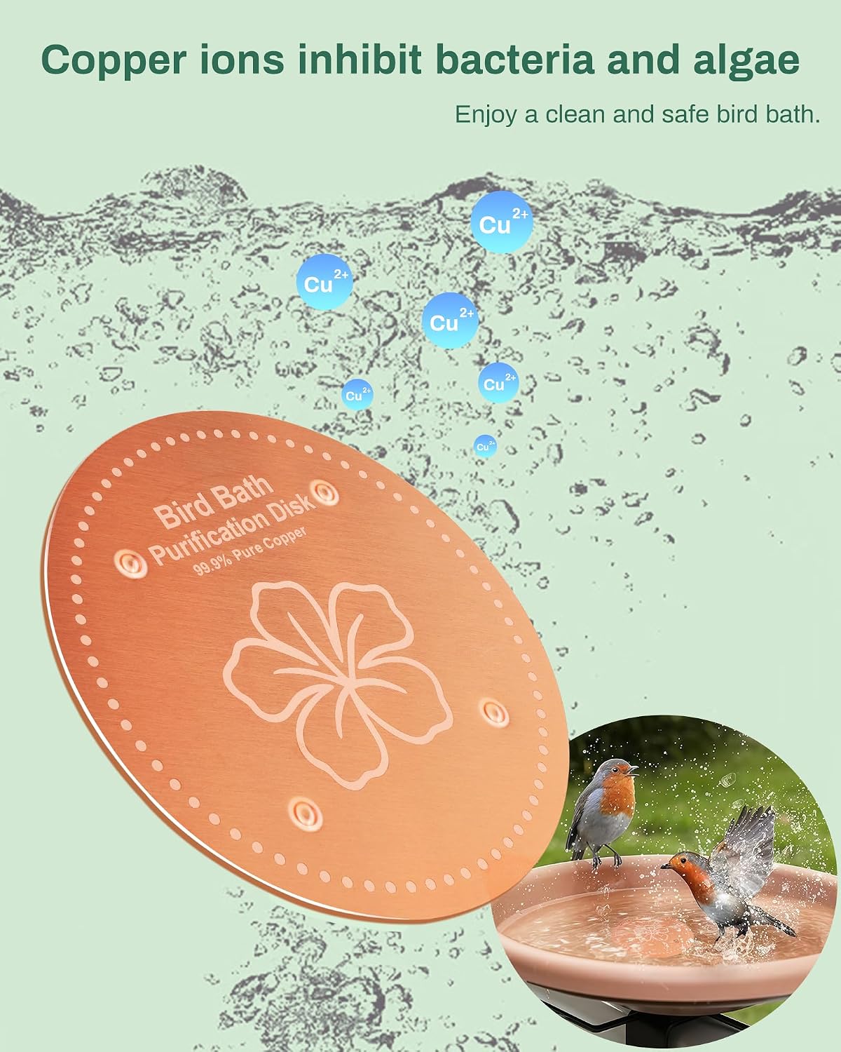 Bird Bath Purification Disk Pure Copper Outside Winter Solar Power Birdbath Wild Hummingbird Pedestal Fountain