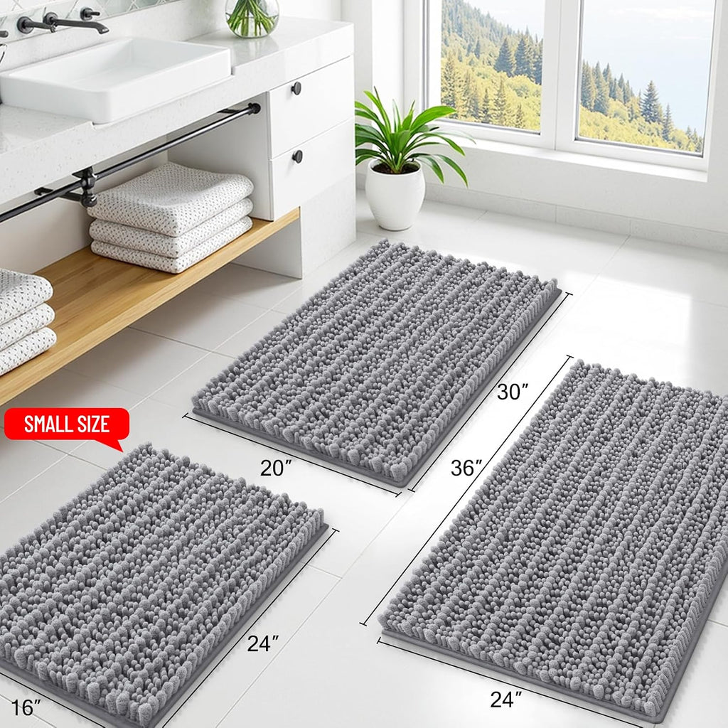 Bathroom Rugs Sets 2 Piece (30x20+24x16), Extra Soft Bath Mats | Grey Soft Absorbent, Rubber Backing Machine Washable