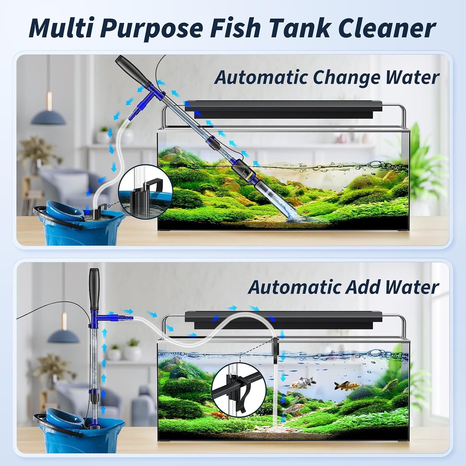 Fish Tank Cleaner - Aquarium Gravel Cleaner, 530GPH/32W Electric Fish Tank Cleaning Tools, Adjustable Water Flow