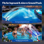 3-in-1 Pool Fountain with Solar 9-Color LED Lights, 360° Adjustable Dual-Head Pool Waterfall Sprinkler, Cooling Spray