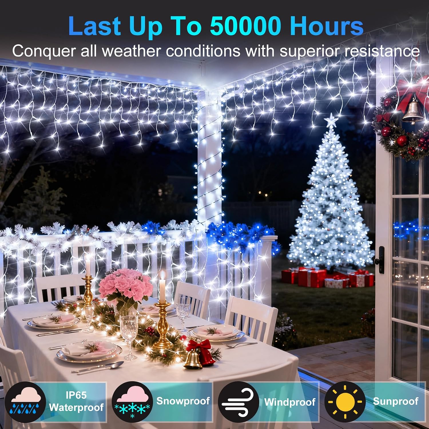 810 LED 82FT Christmas Icicle Lights, 180 Drops, 12 Modes, Cool White | Weather-resistant Twinkle String Lights with