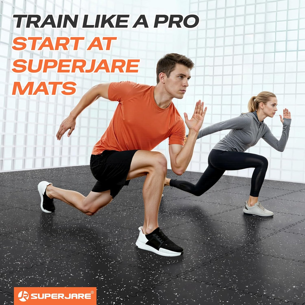 0.56'' Thick 12 Pcs 48 Sq Ft Rubber Top Exercise Equipment Mats, High Density EVA Foam Mats with Rubber Top