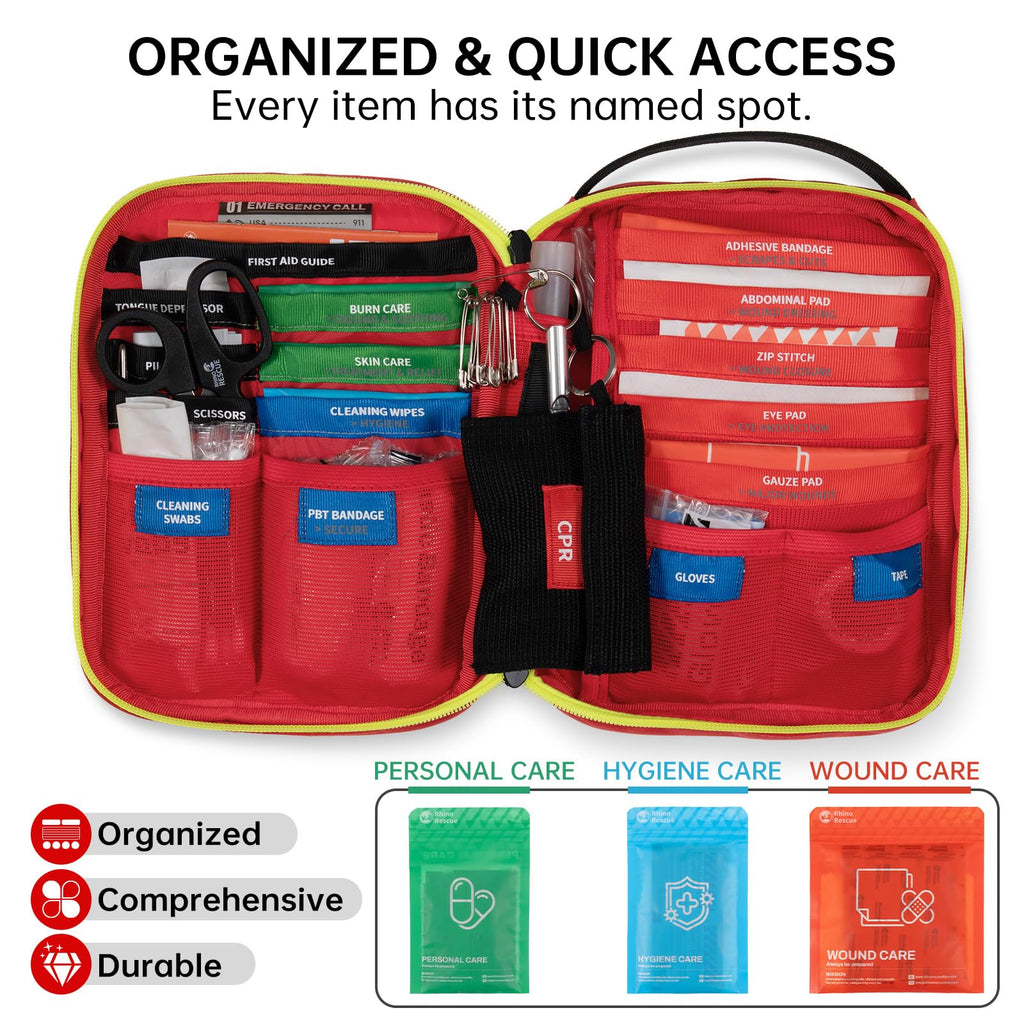 Small Compact First Aid Kit, Organized Pouch with Zip-Closure