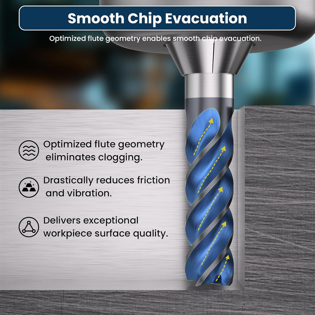 LU&MN Carbide Square End Mills, 4 Flute, 1/4 in, 5 Pieces