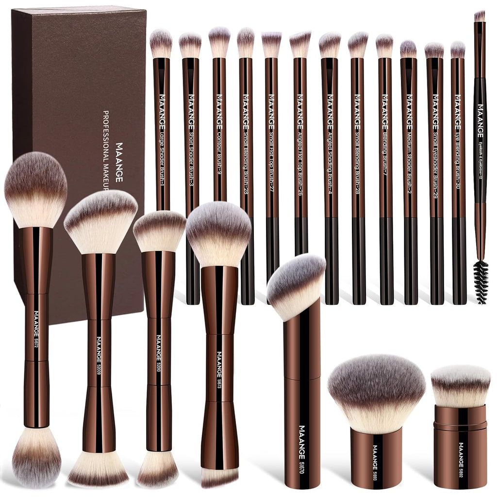 20 Pcs Makeup Brushes with Gift Box, Double-End Multi-functional Makeup Brushes for Blending Liquid Powder Concealer