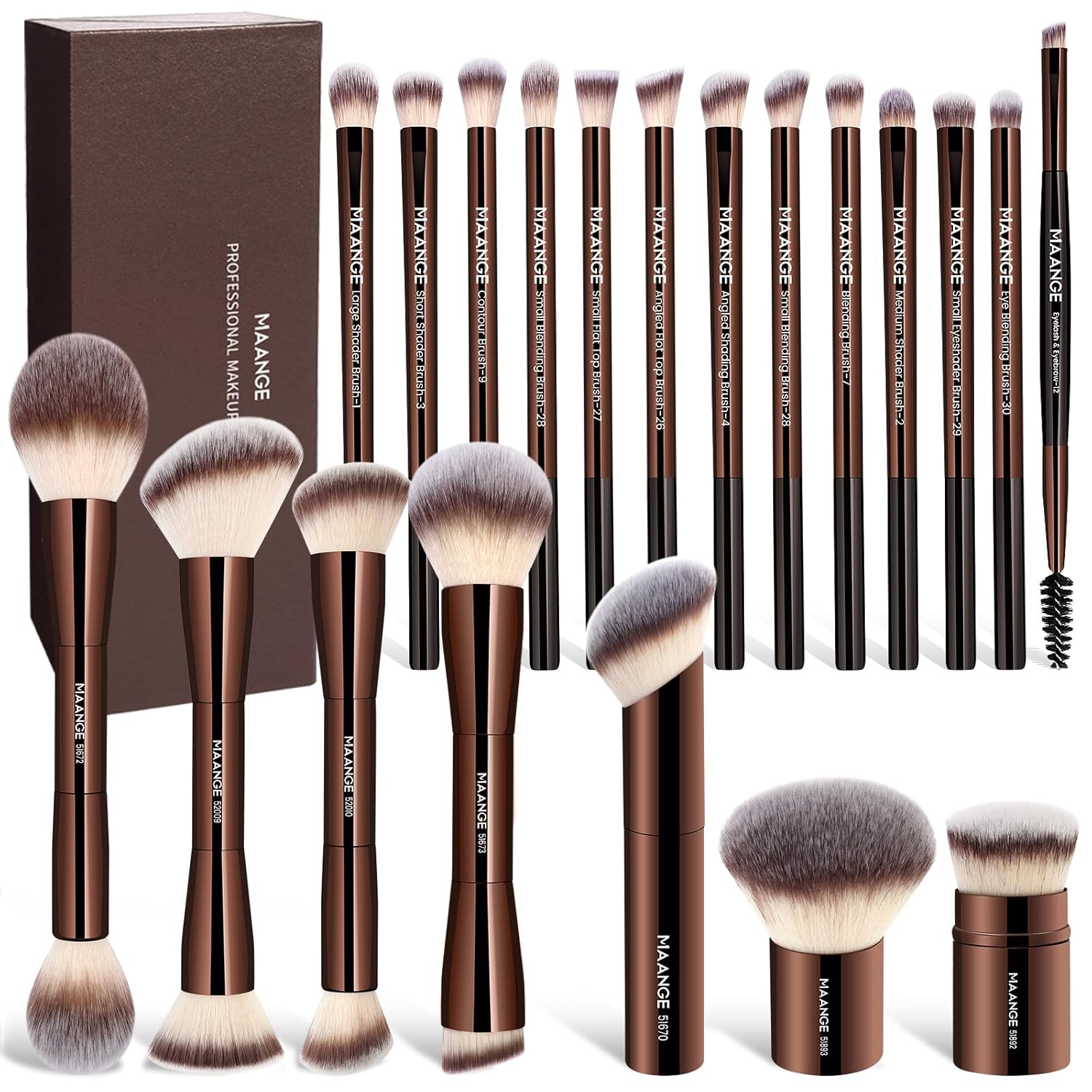 20 Pcs Makeup Brushes with Gift Box, Double-End Multi-functional Makeup Brushes for Blending Liquid Powder Concealer