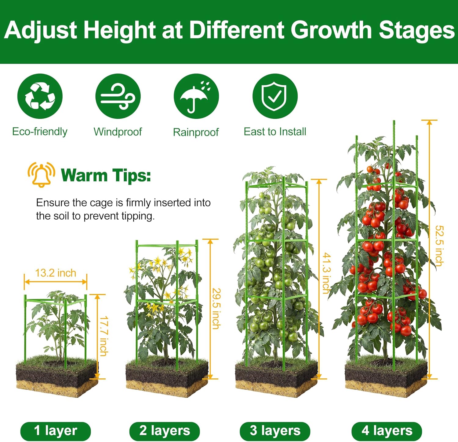 3 Pack Tomato Cages for Garden, Up to 51 Inch Tomato Trellis for Raised Garden Bed, Plant Stakes for Pots, Durable