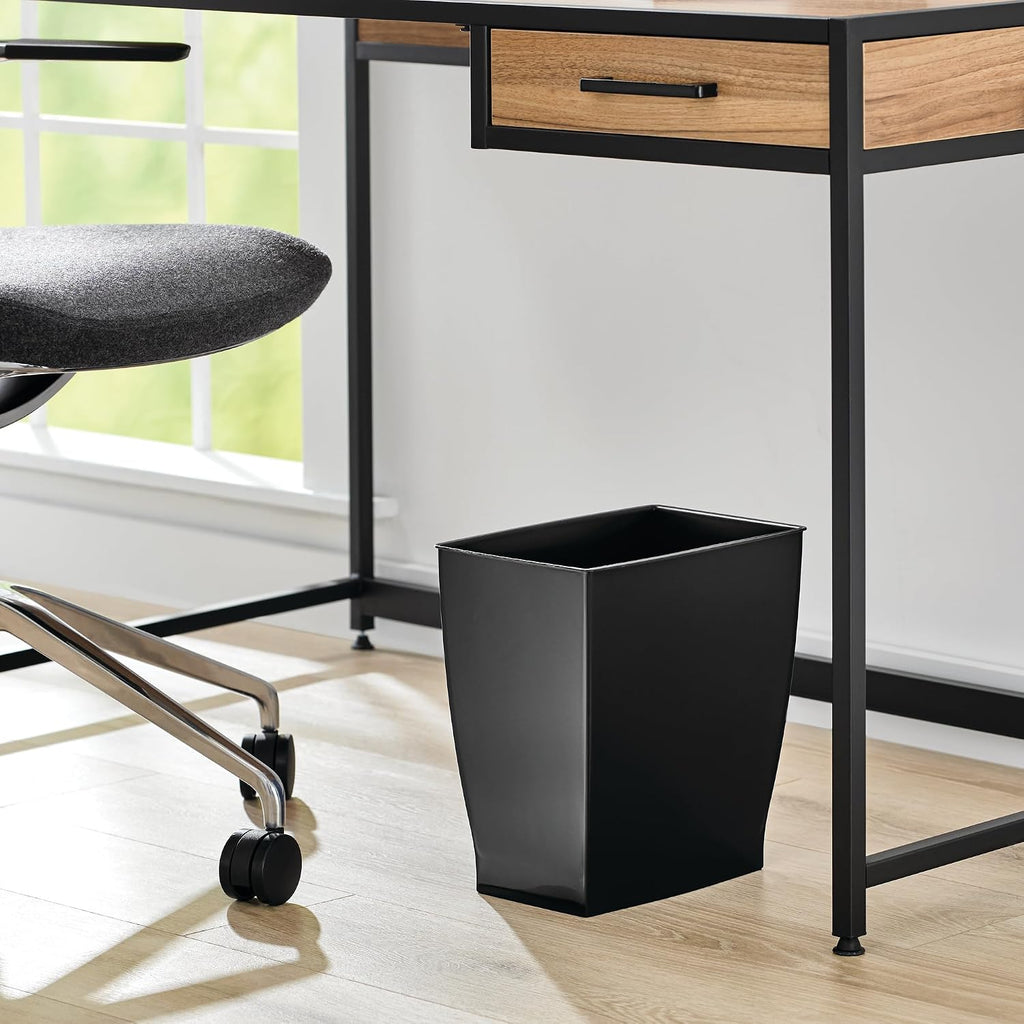 Small Plastic Bathroom Trash Can, Black | Slim Rectangle