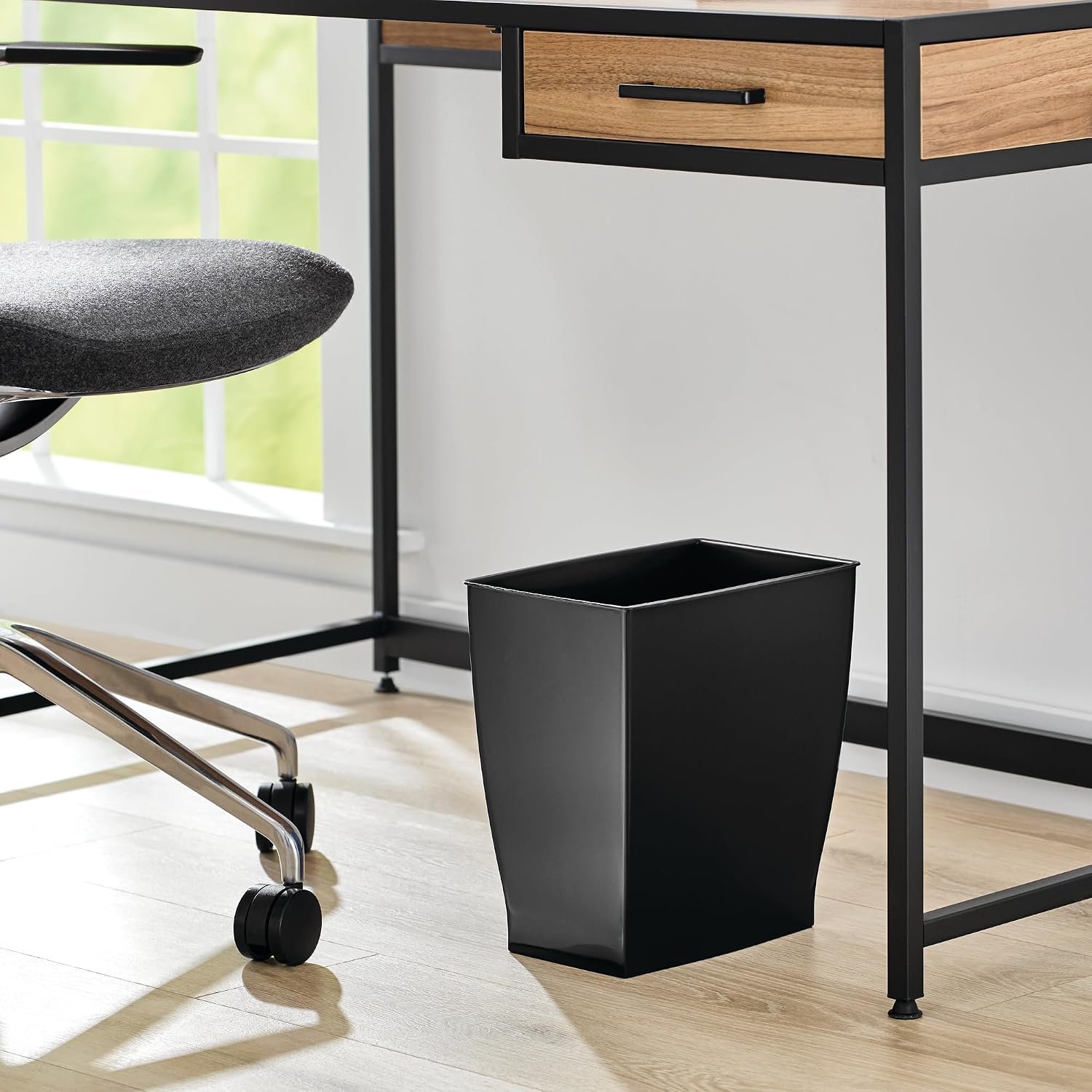 Small Plastic Bathroom Trash Can, Black | Slim Rectangle