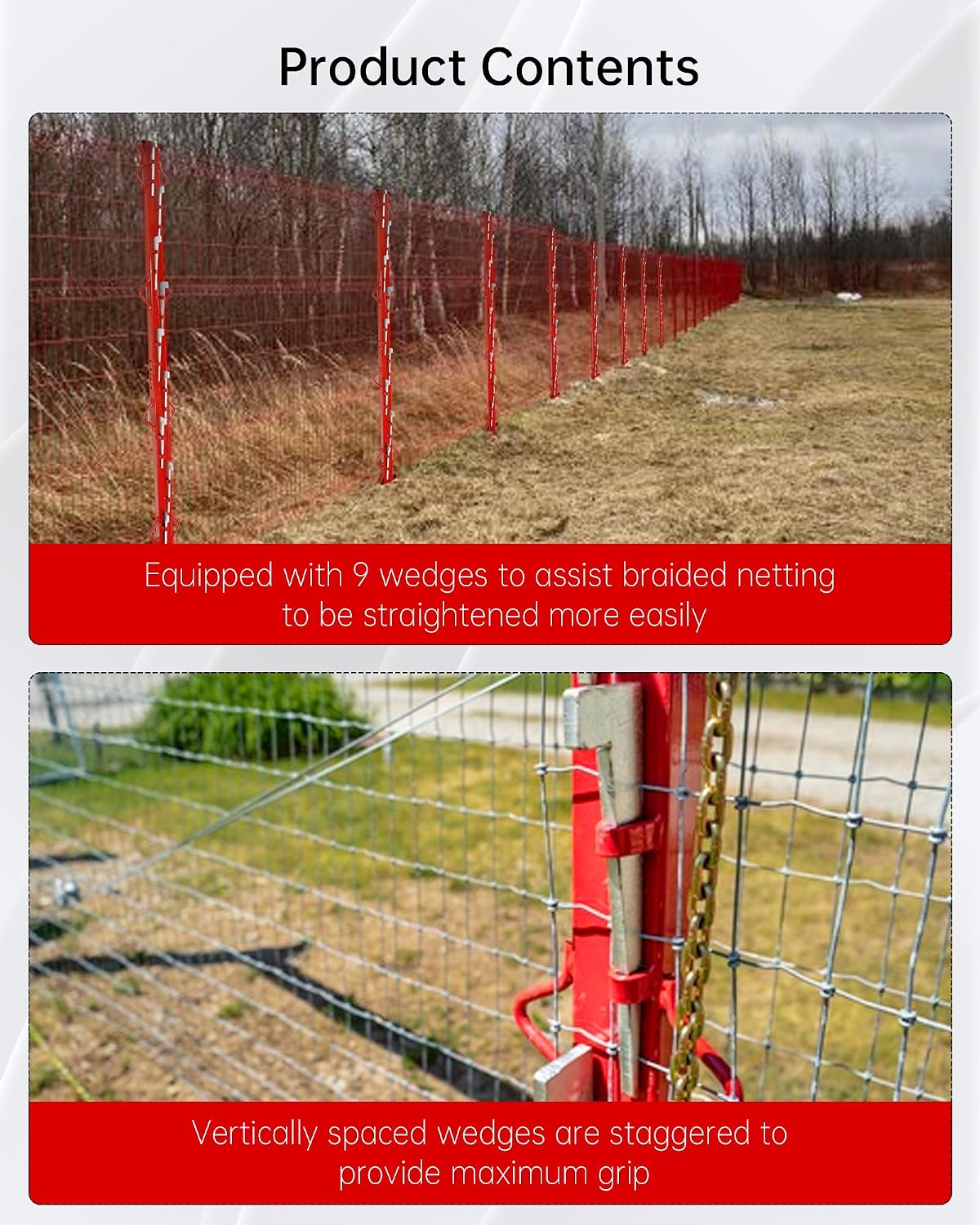 8ft Woven Wire Fence Stretcher Bar with 9 Wedges