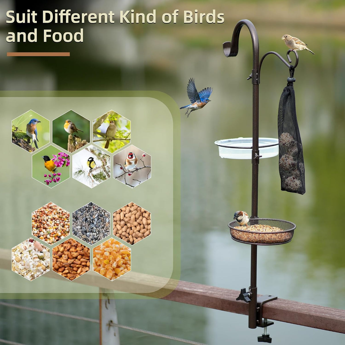 Deck Hook Bird Feeder Pole Bird Feeder Porch Multi Hook Bird Feeding Station Kit Multi Feeder Hanging Kit Premium
