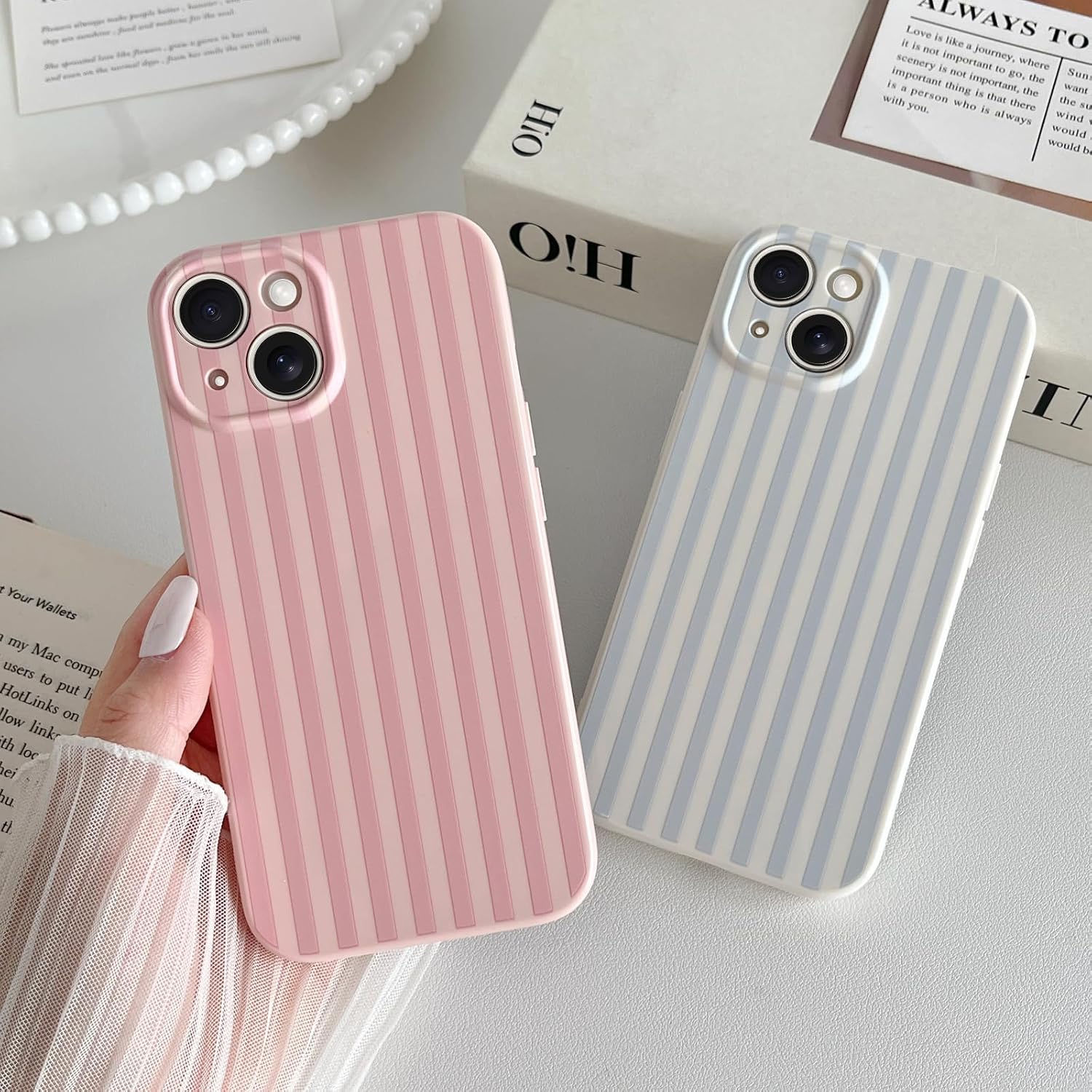 for iPhone 13 Case Cute Aesthetic Striped Phone Case for Women Girl Trendy Soft TPU Slim Shockproof Full Camera