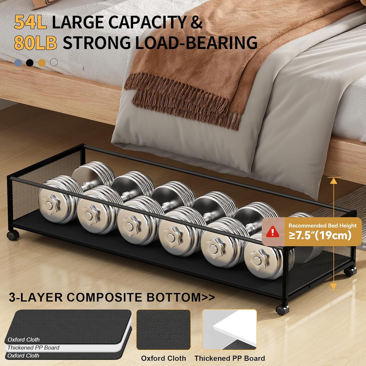 Under Bed Storage Containers with Wheels Large Underbed Shoes Blankets Clothes Toy Storage Drawers for College Dorms