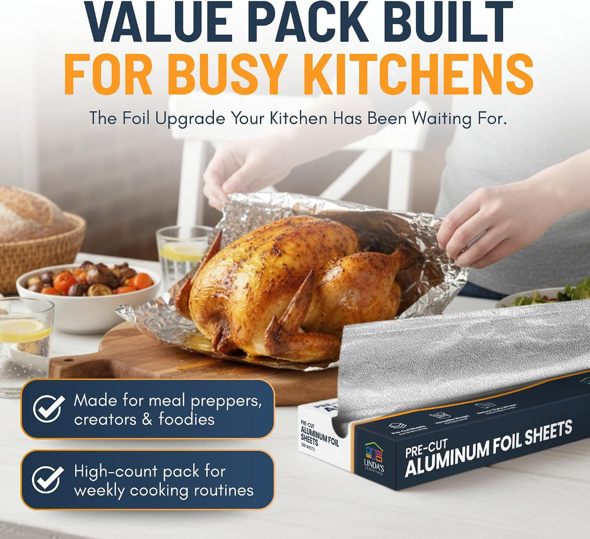 Pre-Cut Aluminum Foil Sheets 500 Count - Foil Sheets For Food, 12” x 10.75”, Easy Dispense Packaging, Premium Pop Up