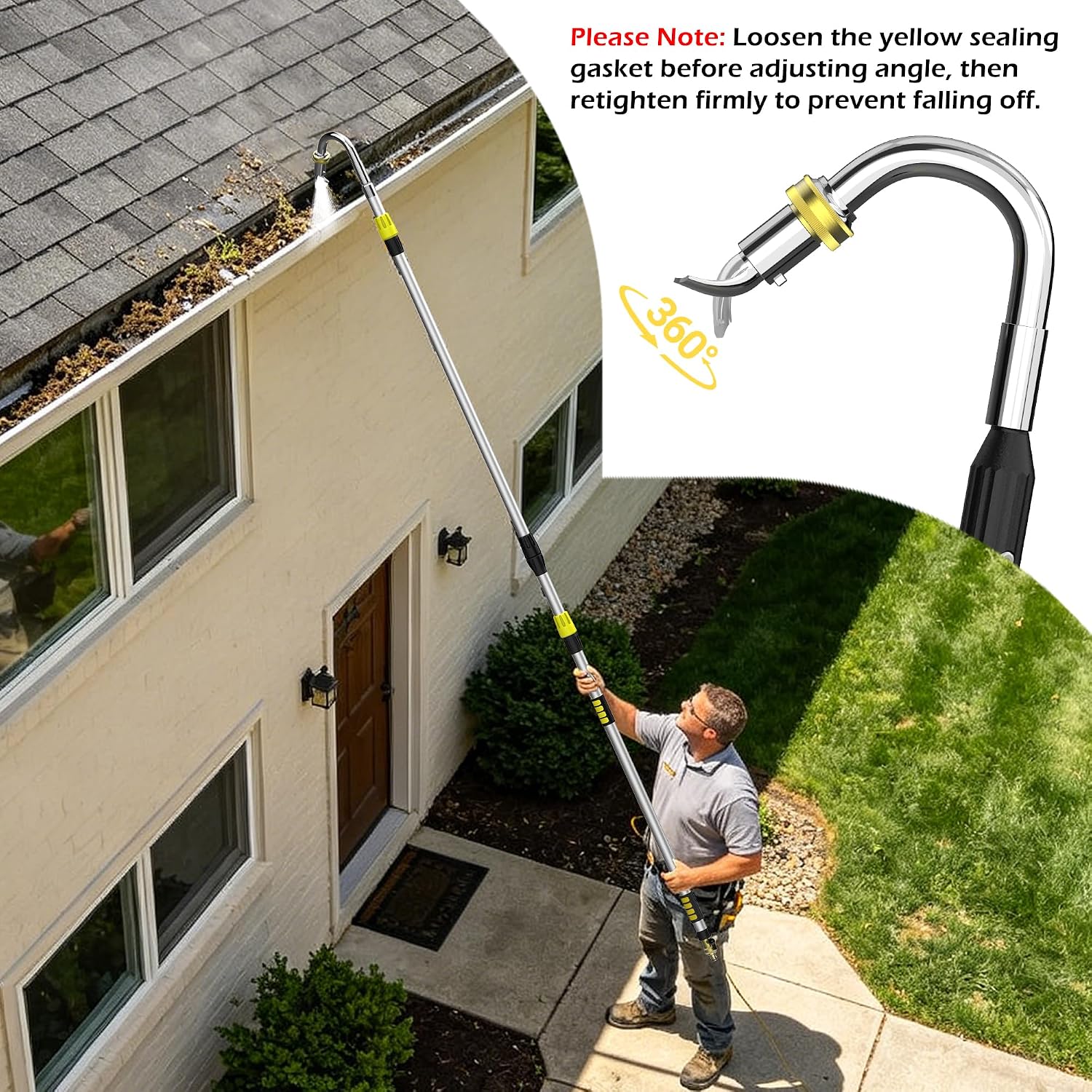 24FT Reach Telescopic Gutter Cleaning Tool, 8-15FT Gutter Cleaner from the ground with 360°Rotatable Duckbill Metal