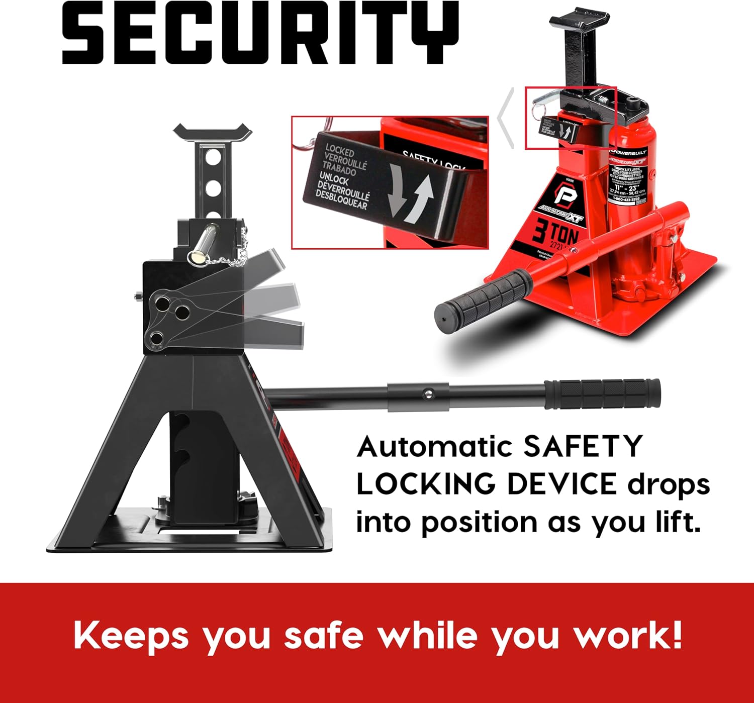3 Ton All-in-One Hydraulic Bottle Jack and Jackstand in One, Compact, Wide Base, 11-21 Inch Range, Eliminates
