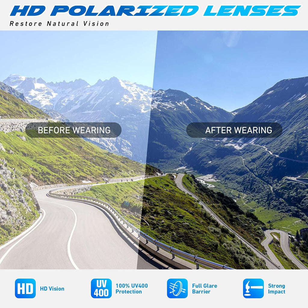 Polarized Sports Sunglasses Men Women,Wraparound UV400 Protection | Ultralight Sun Glasses for Driving Fishing