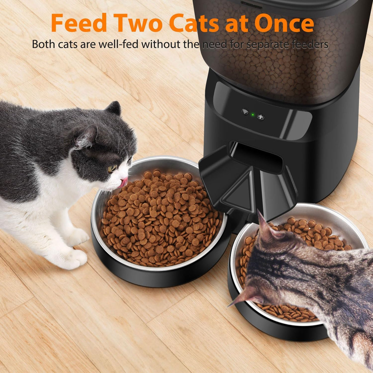 Automatic Cat Feeders WiFi for Two Cats, 5L/20 Cups Double Automatic Cat Food Dispenser with APP Control, 2 Stainless