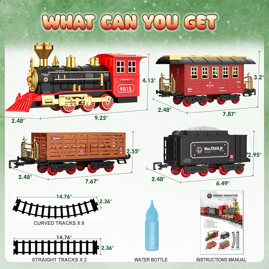 Train Set - Train Toys for Boys with Smokes, Lights and Sound, Toy Train Set for Under Christmas Tree, Toddler Model