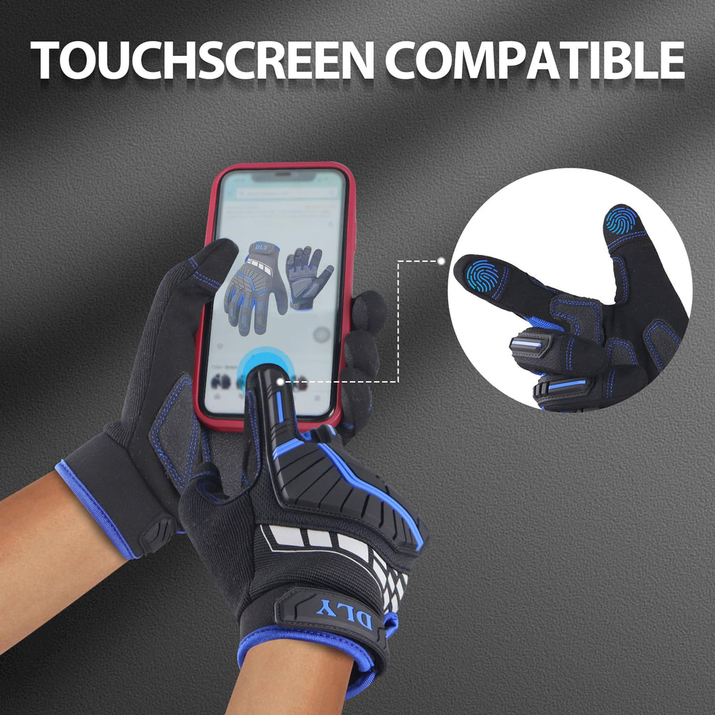 Work Gloves for Men, TPR Impact Protection, Mechanic Gloves,BLue,M