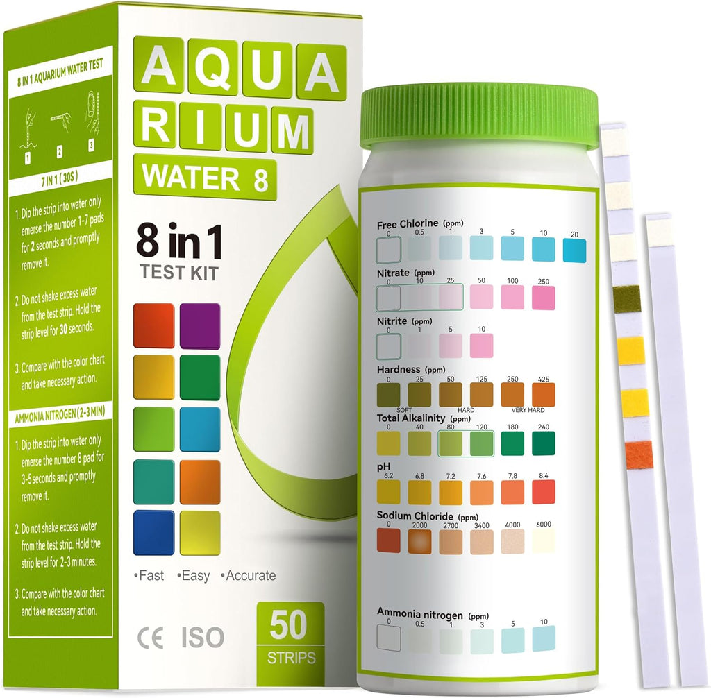 8-in-1 Aquarium Test Kit for Fish Tanks - Quick & Accurate Water Testing Strips for Aquariums & Ponds. Tests pH