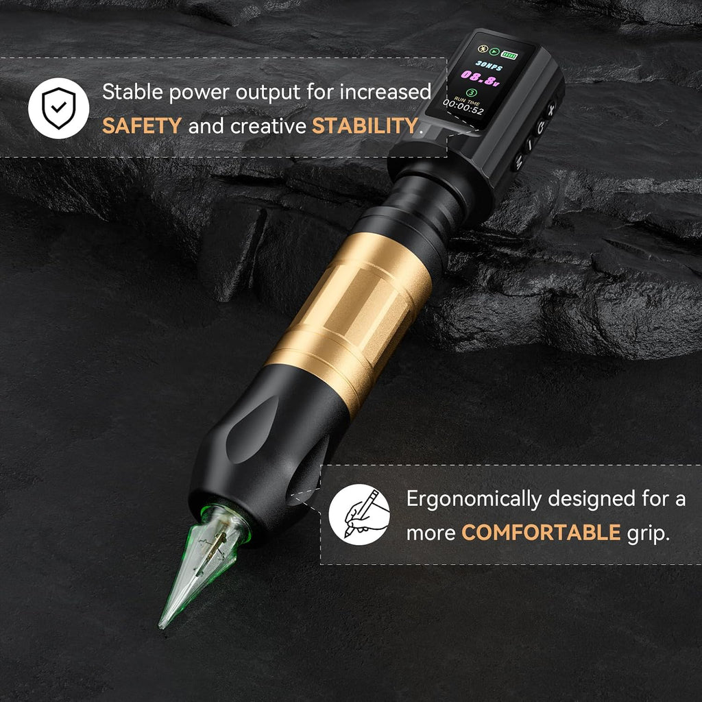 Cordless Rotary Tattoo Pen Kit, Rechargeable Wireless Tattoo Machine, Complete Tattoo Supplies with 20Pcs Cartridge