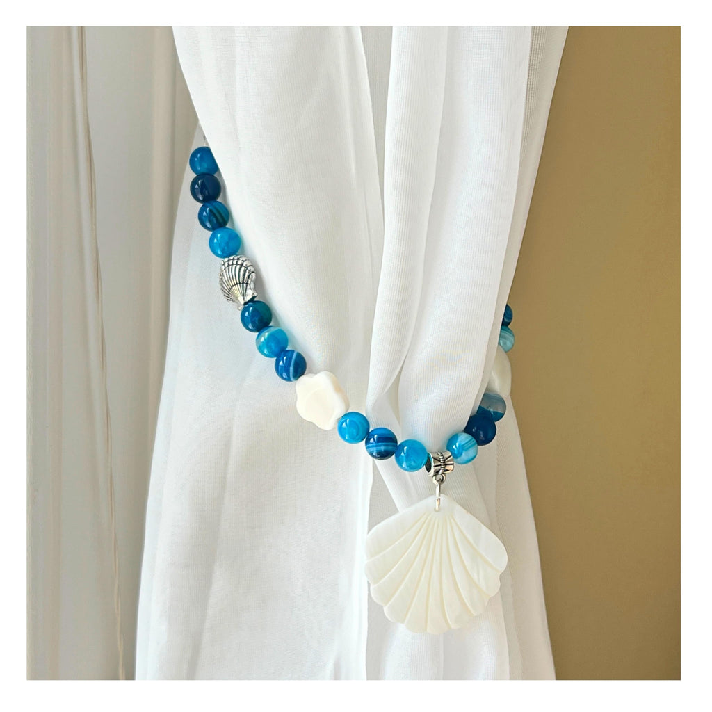 Tropical Drapery Tiebacks, Sea Shell Curtain Tie Backs, Beach Home Decor