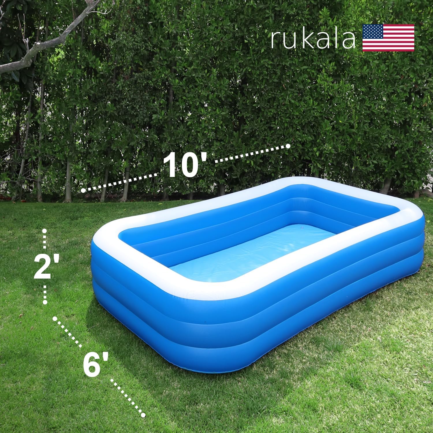 Inflatable Pool Bundle - 10ft x 6ft - Electric Pump and Ground Tarp Included - Fast Setup and Reinforced Seams
