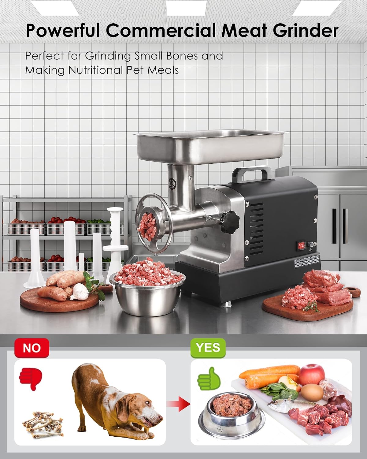 #12 Commercial Electric Meat Grinder Machine, 3/4 HP, 420 LBS/H, Stainless Steel Meat Grinder Heavy Duty with Sausage