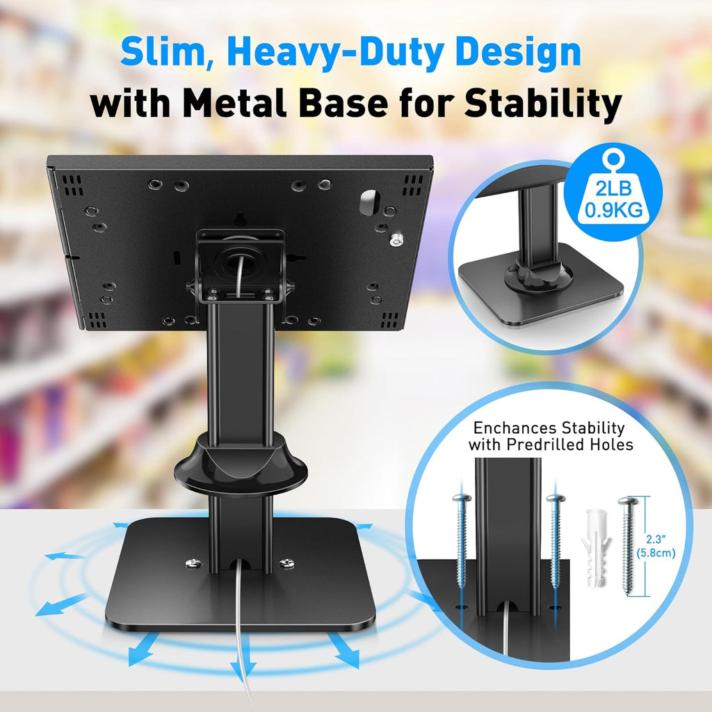 Anti-Theft iPad Kiosk Stand – POS iPad Security Stand & Locking Tablet Holder – Heavy Duty Base, 360° Swivel, 75°
