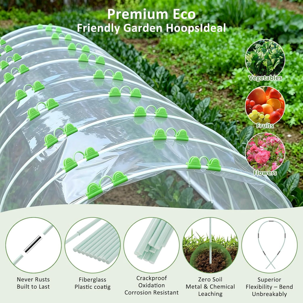 Greenhouse Hoops for Raised Beds, 36pcs Rust-Free Fiberglass Garden Hoops Grow Tunnel Wide, 8FT Heavy Duty Plant