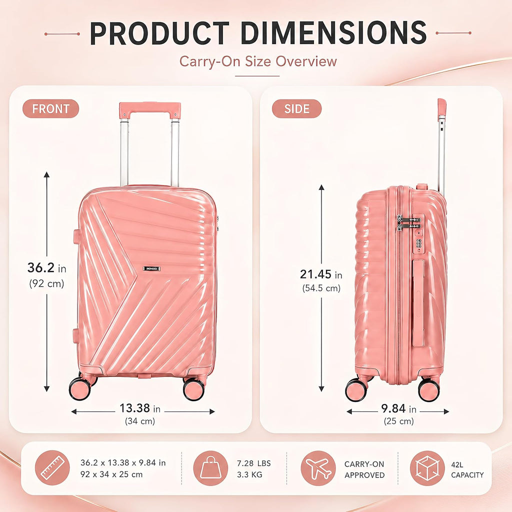 20 In Carry On Luggage with TSA Lock, 22x14x9 Airline Approved Hardside Suitcase, Lightweight PP Travel Luggage with