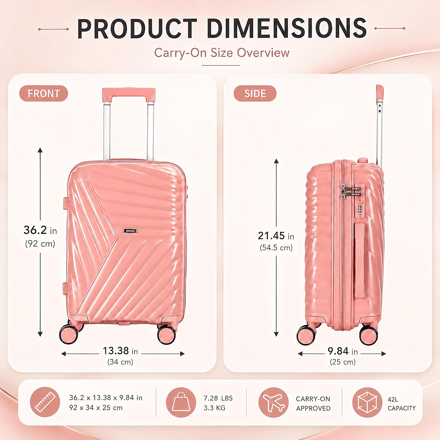 20 In Carry On Luggage with TSA Lock, 22x14x9 Airline Approved Hardside Suitcase, Lightweight PP Travel Luggage with