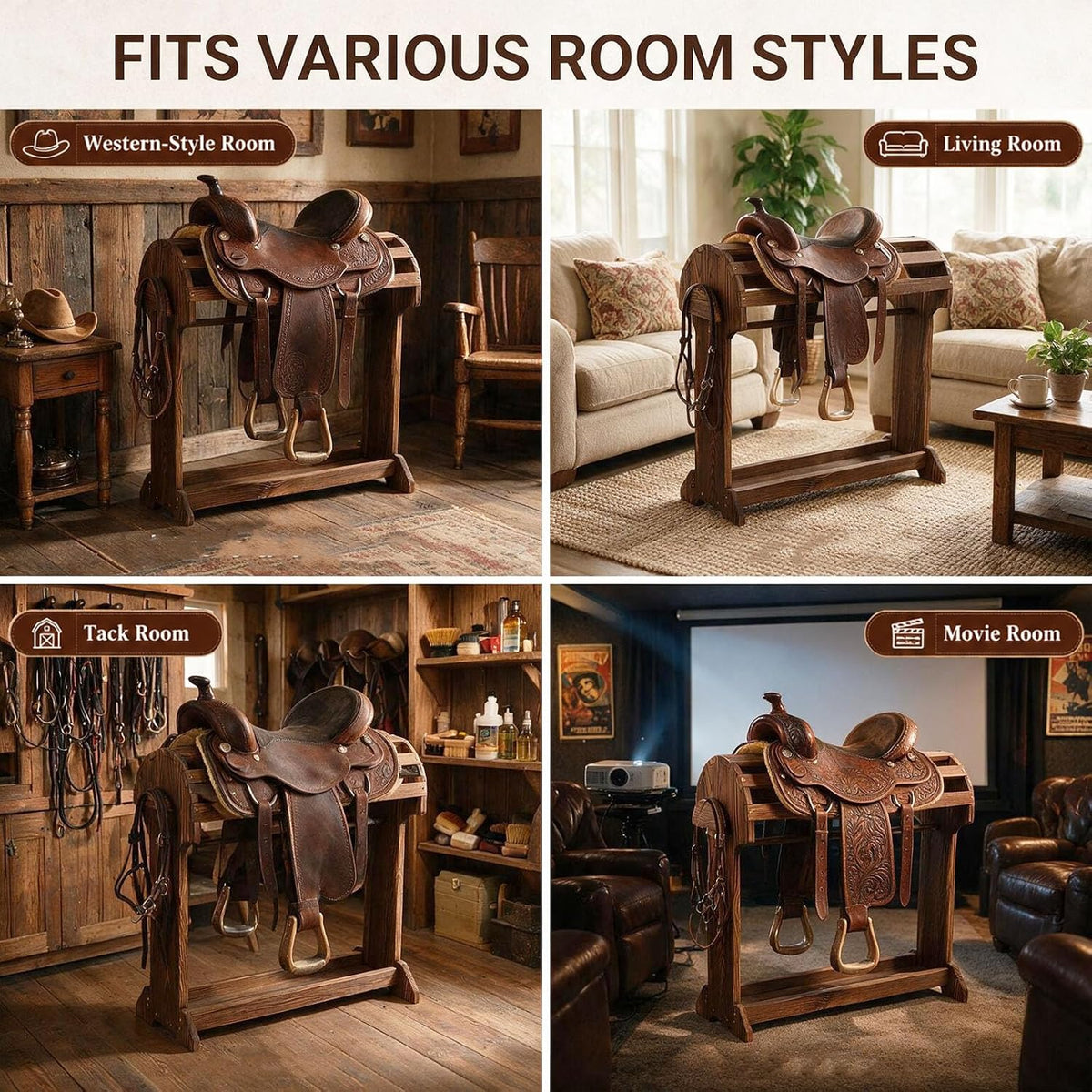 Large Wood Saddle Rack with Curved Top Surface, for Horse Tack Organizers