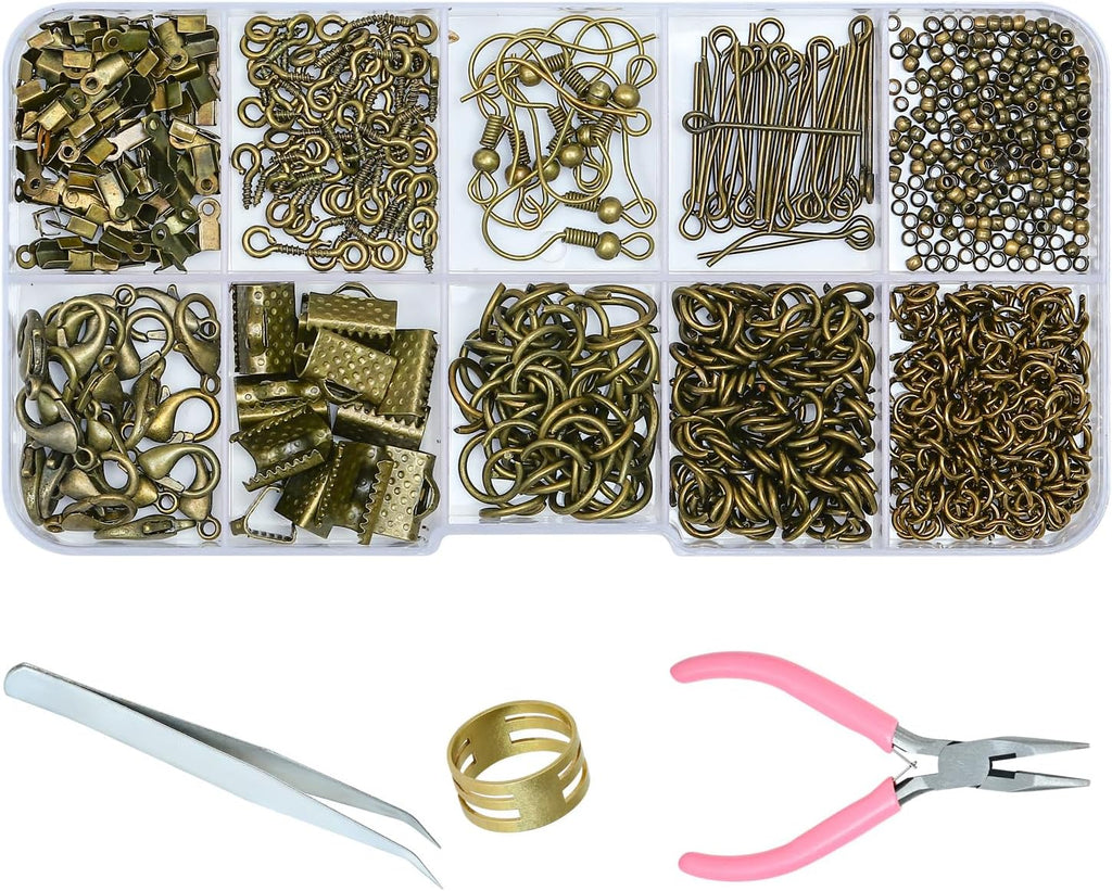 Jewelry Making Supplies Kit, Jewelry Repair Tools Kit with Pliers, Open Jump Rings, Lobster Clasps, Earring Hooks