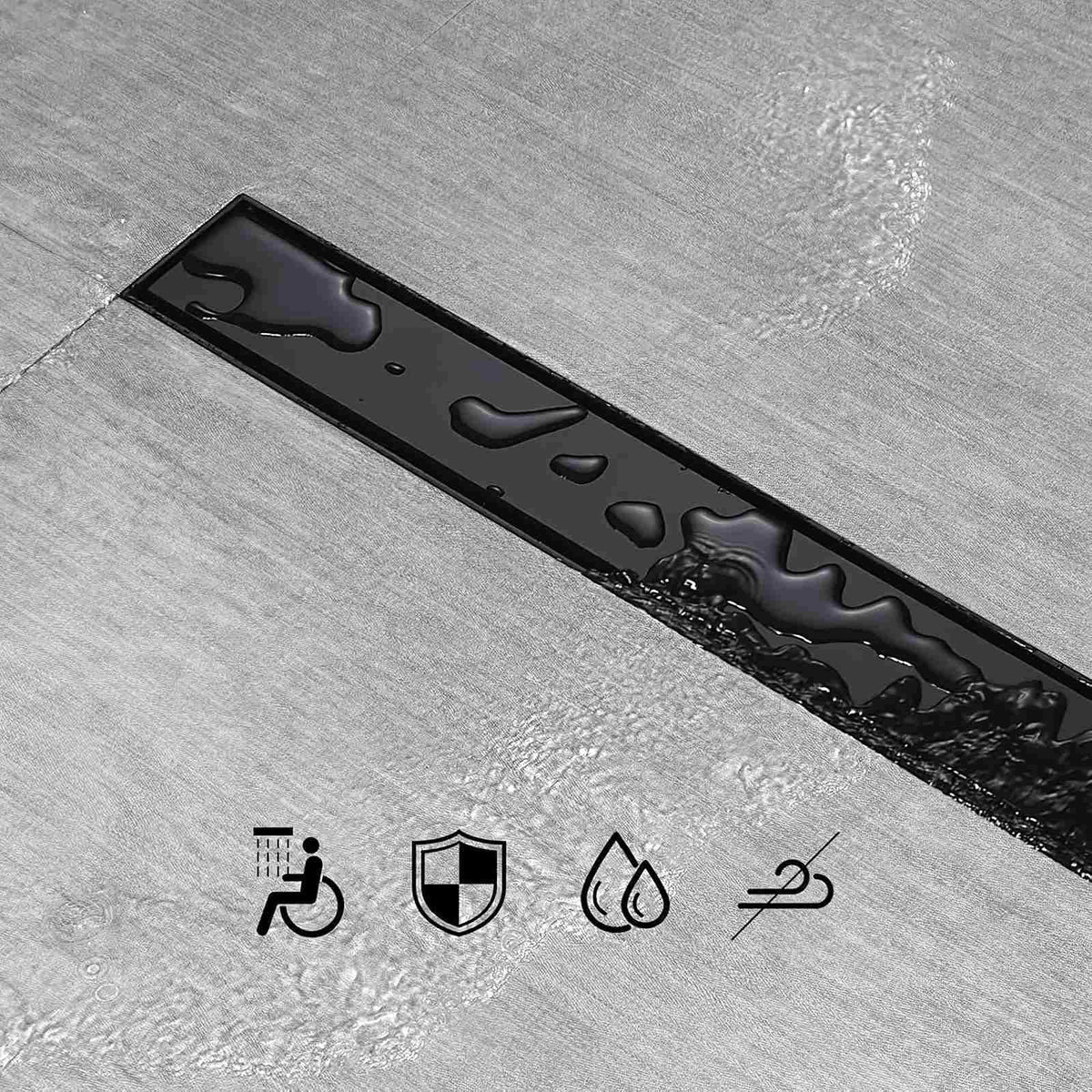 Linear Shower Drain 54 inch Matte Black with Tile Insert Panel
